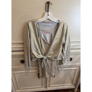 Velvet Metallic Gold Tank & Cropped Cardigan set Beaded Small Cotton Made In USA